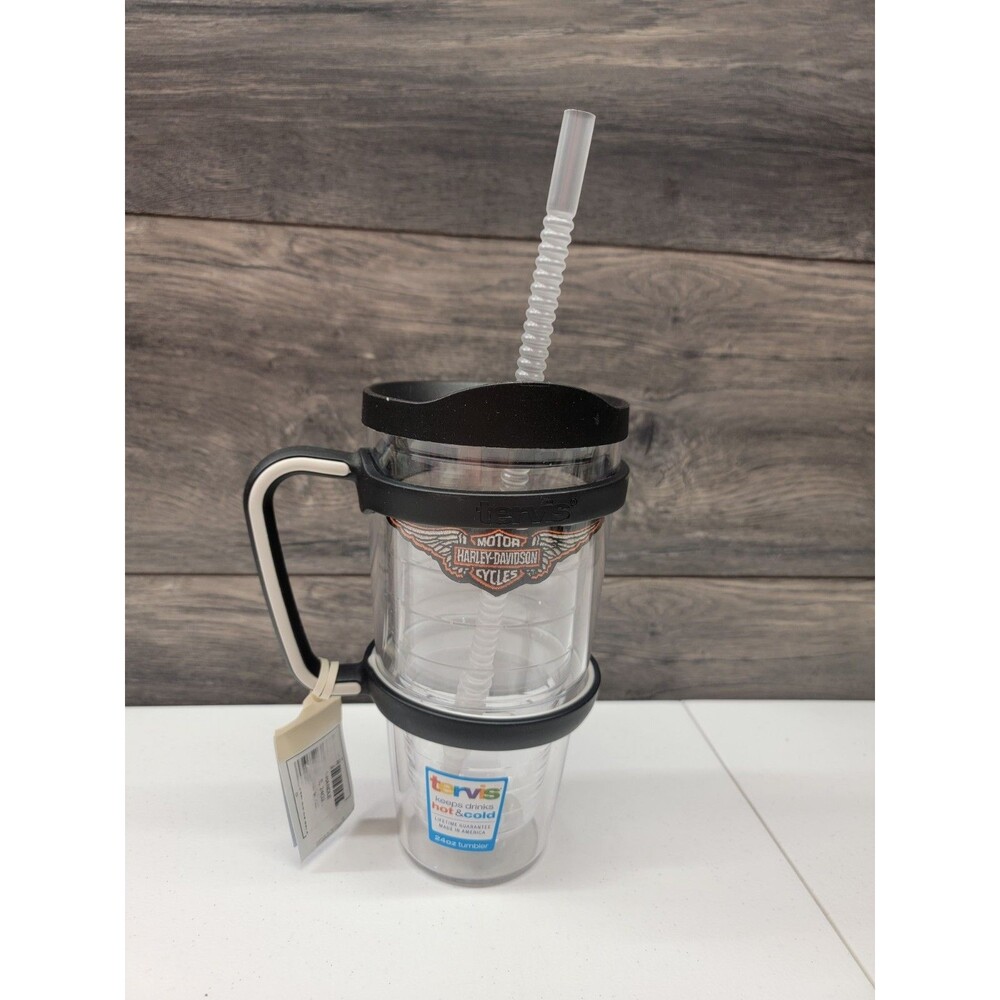 Tervis Harley-Davidson  Tumbler 24 Oz Clear Flexible Straw  Handle New